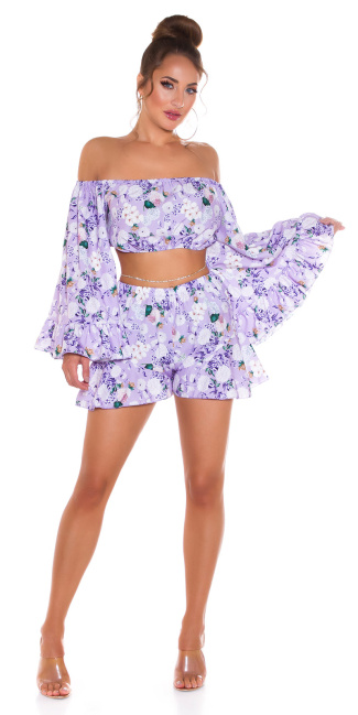 ruffled bloemen-print shorts lila